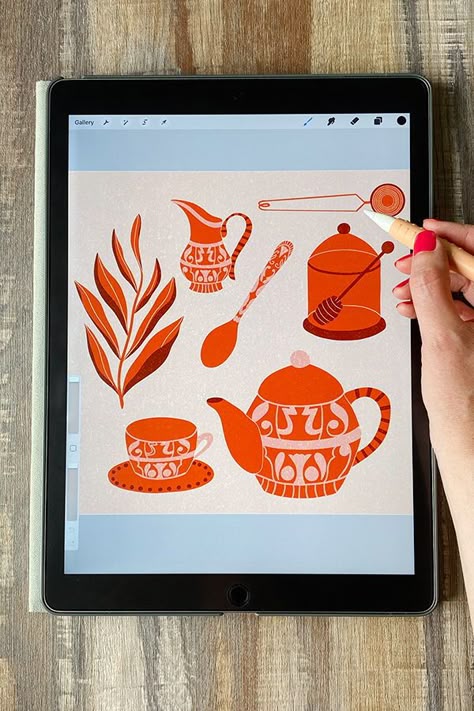 Learn how to create limited color illustrations and palettes on your iPad in Procreate.  We’ll cover every step of the process from building new palettes to creating illustrations that are ideal for limited palettes.  We’ll look at how to use the powerful color harmony tools in Procreate to take the guesswork out of making palettes.  When you take the class you’ll get the limited color palette workbook I created that helps you build your own palettes from the ground up. Ipad Art Procreate Illustrations, Limited Color Palette Illustration, Art Ideas Procreate, Color Palette Drawing, Procreate Aesthetic, Doodle Procreate, Palette Drawing, Procreate Practice, Palette Illustration