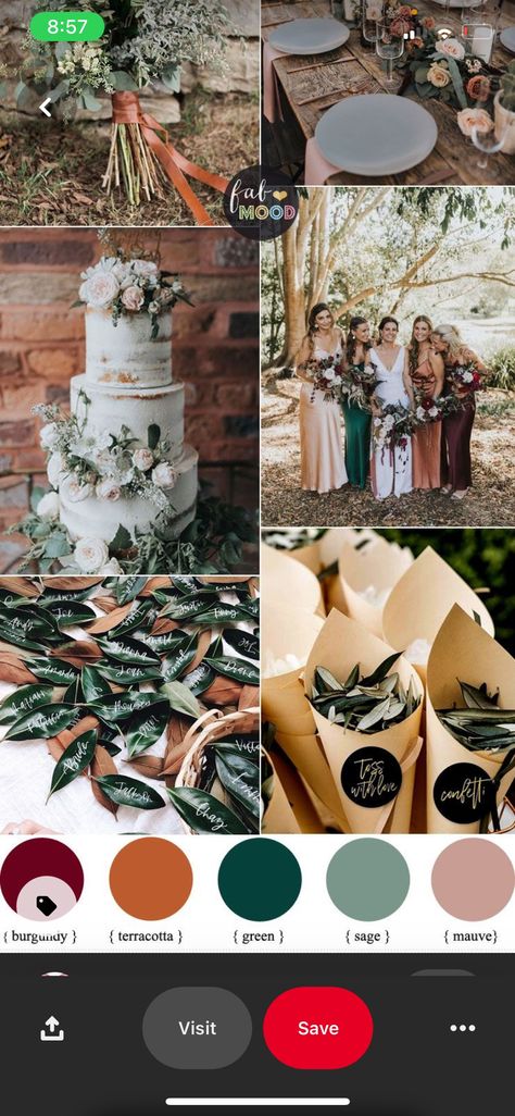 Wedding Colors Fall, Green Wedding Decor, Sage Color Palette, Green Wedding Decorations, Romantic Wedding Colors, Indoor Garden Wedding, Rustic Wedding Colors, Terracotta And Green, Wedding Color Pallet