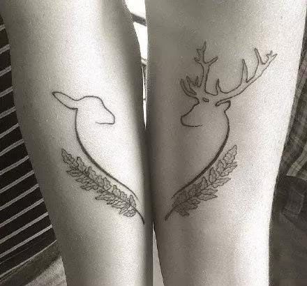 Couples Deer Tattoos, Skull Couple Tattoo, Matching Bff Tattoos, Couple Tattoos Love, Partner Tattoos, Stag Tattoo, Cute Couple Tattoos, Couple Tattoos Unique