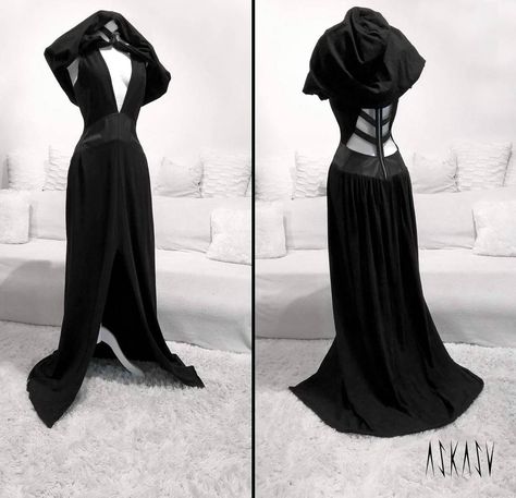 Occult long dress - hood ;) A single piece available on http://etsy.com/shop/Askasu Gothic Cloak, Moda Steampunk, Gothic Clothes, Gothic Dress, Fantasy Dress, Fantasy Fashion, Dark Fashion, Goth Fashion, Cloak