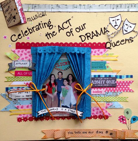 scrapbooking, drama, celebration Project Cover Page, Theatre Curtains, File Decoration Ideas, The Beauty And The Beast, Book Cover Diy, Collage Scrapbook, Scrapbook Book, Scrapbook Room, Pleated Curtains