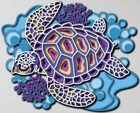 Sea Turtle Cake, Mandala Turtle, Turtle Crafts, Projets Cricut, 3d Mandala, Flower Shadow Box, 3d Shadow Box, 3d Paper Crafts, 3d Laser