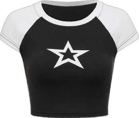 Slim Fit Crop Top, Grunge Punk, Womens Crewneck, Short Sleeve Cropped Top, Women T Shirts, Slim Fit Shorts, Print Crop Tops, Korean Outfits, Star Print