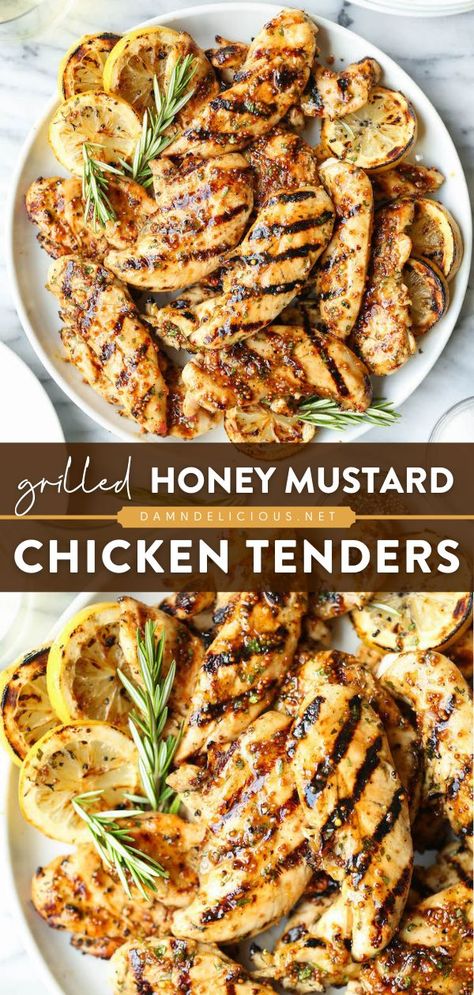 GRILLED HONEY MUSTARD CHICKEN TENDERS, summer dinner recipes, grilling recipes Honey Mustard Chicken Tenders, Mustard Chicken Tenders, Mustard Marinade, Honey Mustard Marinade, Grilled Chicken Tenders, Grilled Dinner, Honey Mustard Chicken, Summer Grilling Recipes, Mustard Chicken