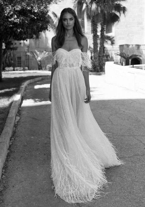 Trendy Wedding Dress, Girl Wedding Dress, Wedding Dress With Feathers, App Login, Chic Wedding Dresses, Embroidered Wedding Dress, Off Shoulder Wedding Dress, Detachable Skirt, Feather Wedding