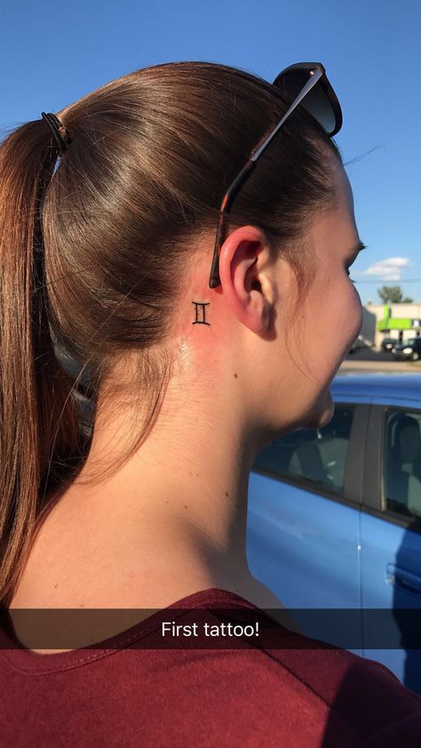 Gemini Tattoo Behind The Ear, Gemini Tattoo Neck, Gemini Ear Tattoo, Gemini Behind Ear Tattoo, Gemini Neck Tattoo, Gemini Tattoo For Women Zodiac, Small Gemini Tattoo For Women, Tattoo Behind Ear Men, Gemini Tattoo Ideas