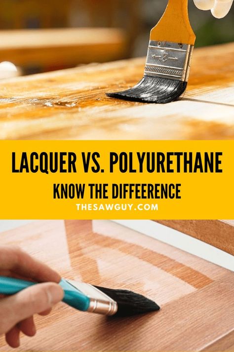 Do you need to complete your DIY project and want to know whether to use lacquer or polyurethane? This amazing DIY tutorial features how to tell the difference between lacquer and polyurethane, when to use these materials on your project, and the pros and cons for each. Learn how to spruce up your DIY projects with this complete DIY guide. Lacquer Finish On Wood, Diy Lacquer Furniture, How To Lacquer Wood Furniture, Laquer Painted Furniture How To, Lacquered Furniture, Painting Tricks, How To Apply Polyurethane, Diy Carpentry, Woodworking Craft