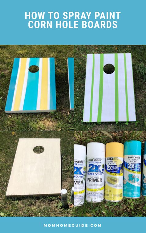 Give a Sleek and Beautiful Look to Corn Hole Boards with Spray Paint with this Tutorial Painted Cornhole Boards, Corn Hole Plans, Painted Corn Hole Boards, Yellow Spray Paint, Spray Paint Plastic, Diy Cornhole Boards, Best Spray Paint, Cornhole Boards Designs, Corn Hole Boards