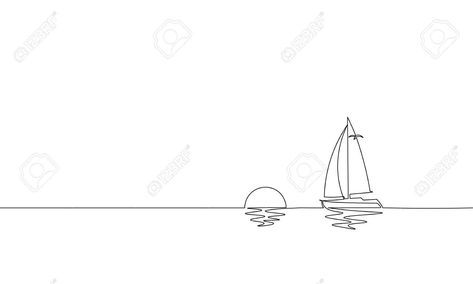 One Line Drawing Travel, Ship Line Art, Sailboat Tattoo Simple, Yacht Tattoo, Ocean Line Art, Line Art Ocean, Concept Design Sketch, Sailboat Tattoo, Sketch Outline