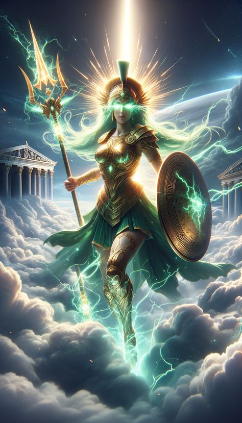 Uncover the secrets of ancient gods: Your Greek Mythology eBook and free digital wallpapers are waiting Mythical Gods Art, Fantasy Gods And Goddesses, Athena Greek Goddess Art, Dnd Gods, Fantasy Gods, Daedalus And Icarus, Athena Art, Art Greek Mythology, Athena Greek Goddess