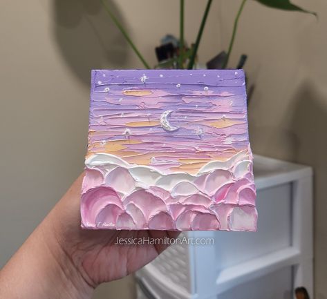 Oil Pastel Knife Art, Oil Pastel Art 3d, Mini Canvas 3d Art, Mini Canvas Texture Painting, Oil Pastel Texture Art, Oil Pastel 3d Art, 3d Artwork On Canvas, Hamilton Artwork, Pink Clouds Painting