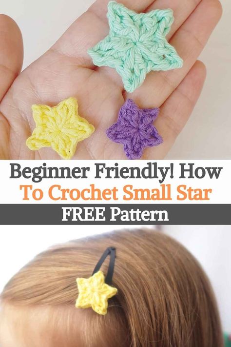 In this opportunity we will learn how to make these small star appliques that can be used in almost any project. They would be perfect in a baby blanket, in a sweater or in a nice hat for the cold. We would love to make a blanket that has three of these pretty stars on the corners of its edges, with a cord, as if it were a garland, it's just an idea, it all depends on your taste and creativity. What we are sure of is that it is a very simple project, perfect for beginners. Crochet Small Star, Crochet Mini Star, Pretty Stars, Crochet Star Patterns, Make A Blanket, Mini Stars, Crochet Applique Patterns Free, Crochet Appliques, Crochet Embellishments