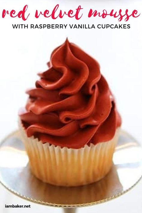 Want a twist from your usual vanilla cupcakes? This Red Velvet Mousse with Raspberry Vanilla Cupcake is a great food idea that will definitely look good at your dessert table for any party you are planning! It is also a perfect gift for him on your Valentines date! Red Velvet Mousse, Frost Cupcakes, Simple Syrups, Raspberry Extract, Pastry Brush, Family Desserts, I Am Baker, Delicious Sweets, Fundraising Gala