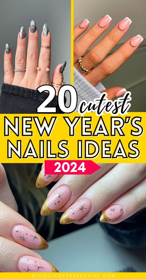 Get ready to sparkle with these New Year's Nails! Featuring the hottest New Year's eve nails and New Year’s nails 2024, this list is packed with stunning NYE nails. From bold NYE nail art to creative New Years nail designs, these ideas are perfect for the party season. Explore classy almond New Years Eve nails ideas and classy New Years nails. Check out the blog now for all the NYE nail ideas! Nail Ideas Nye, New Years Nails For Short Nails, New Year Biab Nails, Salon Nails Ideas Design, Cute New Year’s Eve Nails, New Years Nails Design Glitter Sparkle, New Years Nails Dip Powder, New Years Dip Nails, New Year’s Eve Nail Inspired