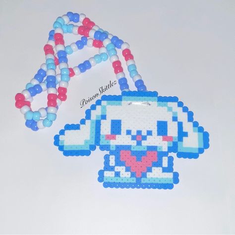 Handmade From Perler Beads. This Is For A Cinnamoroll Necklace Hugging A Heart. Pendent Is About 5-6 Tall N Wide. Necklace Part 14-16in Long Sanrio Pearl Beads, Cutecore Perler Bead, Perler Beads Necklace, Perler Bead Accessories, Cinnamoroll Perler Beads, Cinnamoroll Perler, Kuromi Perler Beads, Cinnamoroll Necklace, Perler Charms