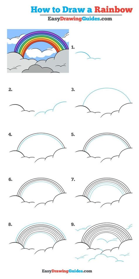 Learn How to Draw a Rainbow: Easy Step-by-Step Drawing Tutorial for Kids and Beginners. #rainbow #drawingtutorial #easydrawing See the full tutorial at https://easydrawingguides.com/draw-rainbow-really-easy-drawing-tutorial/ How To Draw A Rainbow Step By Step, How To Draw Rainbow, How To Draw A Rainbow, Draw A Rainbow, Draw Rainbow, Rainbow Drawing, Drawing Instructions, Pencil Drawing Tutorials, Drawing Tutorials For Beginners