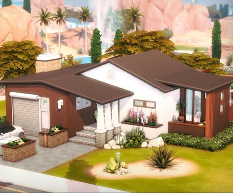 Sims House Oasis Springs, Oasis Spring House Sims 4, Sims 4 Mid Century House, Sims 4 Oasis Springs House, Sims Architecture, Sims4 Houses, Home The Sims 4, Ts4 Builds, Sims 4 Modern House