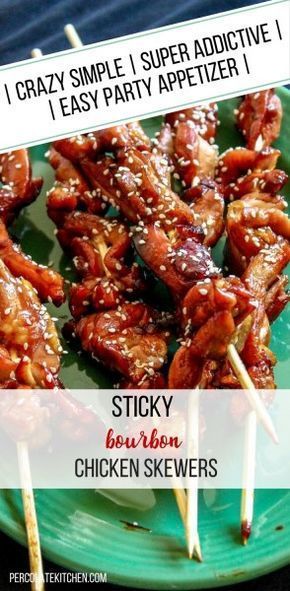 Here's a simple marinade for chicken skewers, making them the perfect easy party appetizer. They're great for a bbq, holiday party, or super bowl party! Bourbon Chicken Skewers, Party Meat, Eggnog Rezept, Superbowl Party Appetizers, Appetizers Appetizers, Simple Marinade, Marinade For Chicken, Holiday Party Appetizers, Keto Appetizers