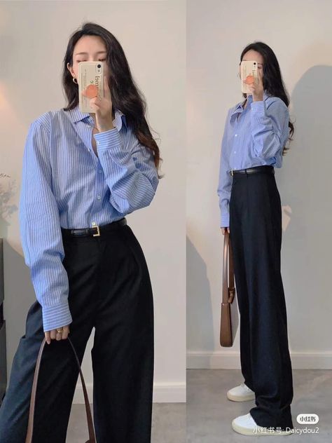 How To Style Blue Trousers Women, Korea Business Outfit, Smart Casual Women Wedding Guest, Semi Formal Korean Outfit, Korean Formal Outfits For Women, Clasic Cloths Woman, Korean Teacher Outfits, Outfit Ideas Semi Formal, Semi Formal Outfits For Women Classy