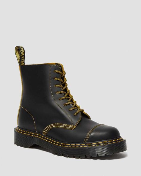 1460 PASCAL BEX DOUBLE STITCH LEATHER BOOTS | Dr. Martens Yellow Stitch, Dr Martens 1460 Pascal, Black Dr Martens, Red Earth, Double Stitch, Dr Martens Black, Mens Leather Boots, 60th Anniversary, Leather Chelsea Boots