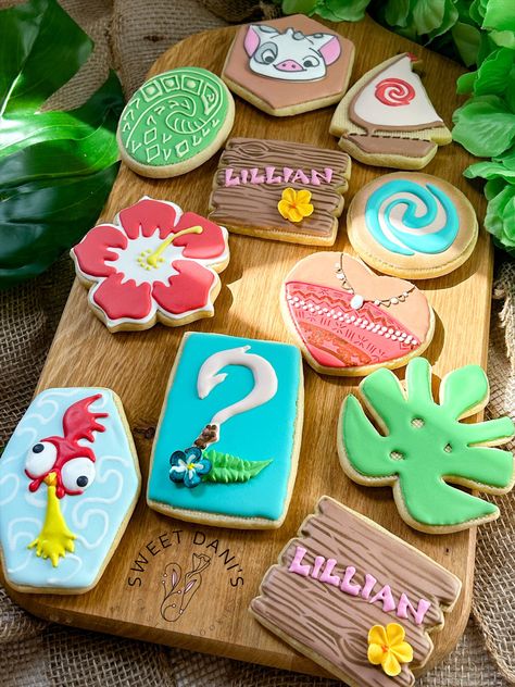 Decorated sugar cookies • Birthday Cookies Moana Birthday Cookies Decorated, Moana Sugar Cookies Decorated, Moana Cookies Decorated, Moana Sugar Cookies, Moana Food, Moana Cookies, Moana Birthday Cake, Moana Birthday Party Theme, Moana Theme Birthday