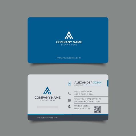 Business Card Company, Corporate Card Design, Blue Name Card, Name Card Design Business, Blue Visiting Card, Formal Business Card, Blue Business Card Design, Fun Business Card Design, Business Card Design Black