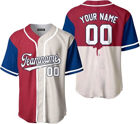 Amazon.com: Custom Cream Red Blue White Split Baseball Jersey Men Uniform Sport,Cream Red Blue White Men Baseball Jerseys,Custom Cream Red Blue White Split Printed or Stitched Baseball Jersey | JN12911 : Clothing, Shoes & Jewelry Customizable Red Baseball Jersey For Fans, Men Uniform, Customizable Blue Baseball Jersey, Sports Team-colored Baseball Jersey With Three Stripes, Cheap Team-colored Baseball Jersey With Logo, Canterlot High, Team-colored Cotton Baseball Jersey, Jersey Baseball, Softball Ideas