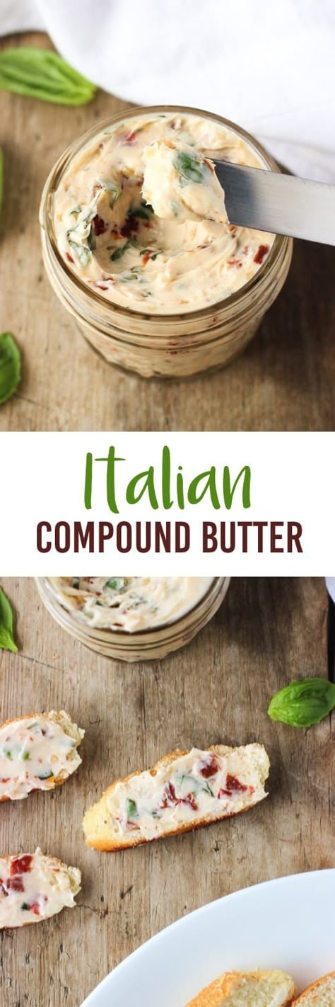 Italian Compound Butter - packed with fresh basil, garlic, and sun-dried tomatoes. | mysequinedlife.com Italian Compound Butter, Butter Spreads, Flavored Butter Recipes, Butter Recipes Homemade, Flavored Butters, Compound Butters, Flavored Butter, Compound Butter, 12 Tomatoes