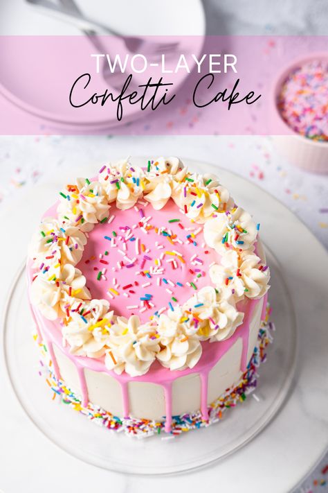 Homemade Confetti Cake, Bright Birthday Cakes, Homemade Confetti, Fluffy Vanilla Buttercream, Confetti Cake Recipes, Colourful Confetti, Ganache Drip, Unique Cakes Designs, Moist Vanilla Cake