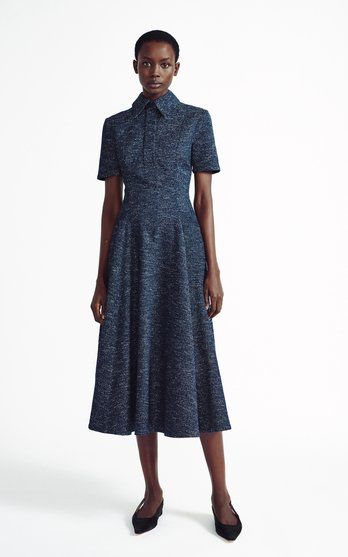 Luxury Chic Button-up Midi Dress, Emilia Wickstead Cape Dress, Net A Porter Emilia Wickstead, Emilia Wickstead Fall 2022, Printed Denim Dress, Erdem Blue Dress, Emilia Wickstead, Iconic Dresses, Printed Denim