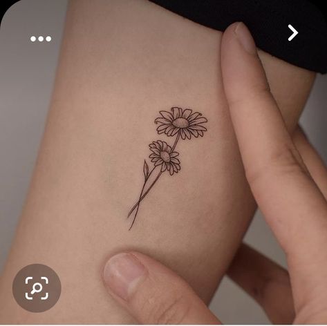 Sunflower Tattoo Danty, Small Daisies Tattoo, Sunflower Tattoo Tiny, Small Daisy Tattoo On Wrist Simple, Sunflower Tattoo On Finger, Daisy Flower Tattoos Simple, Two Daisy Tattoo, Daisy Tattoo Arm, Sunflower Daisy Tattoo