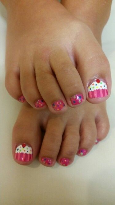 Kid Toenail Designs, Easy Toenail Painting Ideas, Toe Nail Designs For Kids, Kids Toenail Designs, Hot Pink Toe Nails With Design, Children Nails Designs For Kids, Kids Pedicure Ideas, Toddler Nails Designs Kids, Toddler Nail Designs