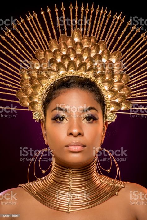 ✅ Portrait of beautiful golden African Queen Woman Stock Photos Afro Goddess, Queen Woman, Christmas Shoot, African Queen, Jewelry Picture, African Wear, Royalty Free Images, Dress Up, Women Wear