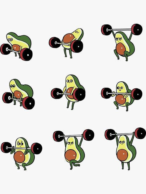 "OLYMPIC LIFTING Avocado" Sticker by Huebucket | Redbubble Weight Lifting Tattoos, Crossfit Aesthetic, Avocado Sticker, Procreate App Tutorial, Burger Cartoon, Crossfit Shirts, Funny Gym Shirts, Gym Room At Home, Olympic Lifting