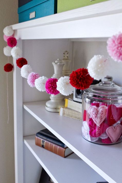 Valentine Yarn Pom Pom Garland  |  My Name Is Snickerdoodle Valentine Craft Decorations, Pinterest Valentines, Saint Valentin Diy, Valentines Bricolage, Diy Valentine's Day Decorations, Pom Garland, Diy Valentines Decorations, Pom Pom Crafts, Yarn Pom Pom