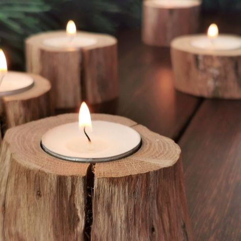 Diy Wood Candle Holder, Branch Ideas, Natural Candle Holders, Candle Holder Wood, Wood Tea Light Holder, Rustic Wood Candle Holders, Oak Branch, Tea Candle Holders, Wood Candle Holder