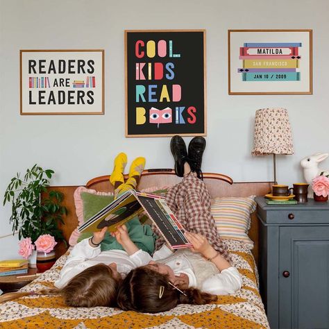 Roomytown | Fine Art Prints (@roomytown) | Instagram Reading Nook Gallery Wall, Reading Nook Wall Art, Wall Art For Playroom, Reading Corner Kids Bedroom, Kids Library Design, Framed Kids Art, Kids Reading Corner, Readers Are Leaders, Reading Corner Kids