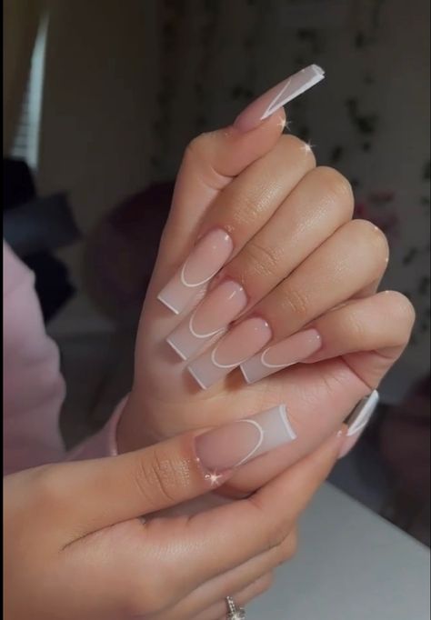 Long Girly Acrylic Nails, Long Square Nails Simple Design, Basic Nail Inspo Acrylic Short, Basic Baddie Nails Square, Long Clean Nails, Baddie Nails Square Long, Basic Baddie Nails Pink, Medium Nude Acrylic Nails, Almond Nails Long Baddie