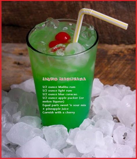 Liquid Mary Jane Drink Recipe, Midori Sour, Apple Pucker, Jungle Jim, Melon Liqueur, Tipsy Bartender, Sour Mix, Light Rum, Drink Drank Drunk