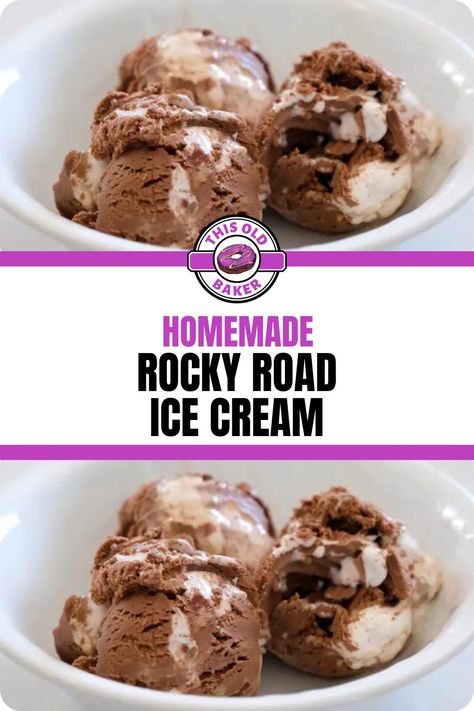 Rocky Road Ice Cream Recipes Machine, Ninja Creami Rocky Road Ice Cream, Homemade Rocky Road Ice Cream, Rocky Road Ice Cream Recipe, Custard Ice Cream Recipe, Rocky Road Ice Cream, Rocky Road Recipe, Cuisinart Ice Cream, Custard Ice Cream