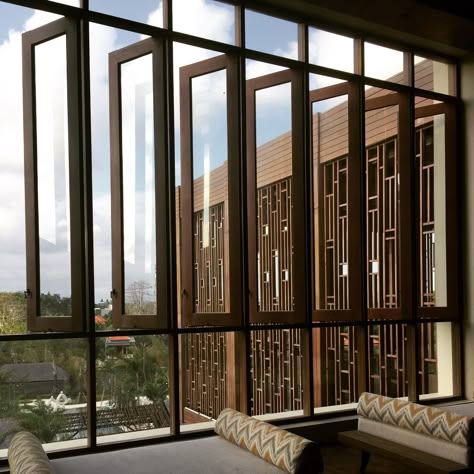 STUNNING casement windows - beautifully designed to allow the flow of air into this space! . . @garrointeriordesign #garrointeriordesign #windows #casementwindows #design #designer #designs #stunning #timber #air #window #architecture #construction #building #resort #tropical Fenestration Architecture Facades, Architectural Windows Design, Fenestration Architecture, Windows Architecture, Tropical Windows, Building Windows, Conceptual Model Architecture, Modern Tropical House, Window Architecture