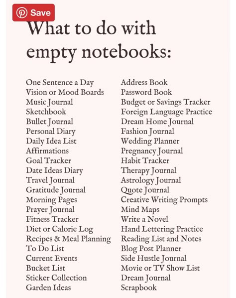 Journal Category Ideas, Journal List Ideas Layout, Memorial Journal Ideas, Types Of Journals To Keep Ideas, Journaling Lists Ideas, Different Types Of Journals To Keep, Journaling Layout Ideas, Things To Write In A Diary, Journal Set Up