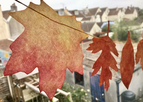 Coffee Filter Garland, Boy Sign, Leaf Outline, Liquid Watercolor, Color Swirl, Coffee Filter, Leaf Template, Fall Preschool, Leaf Garland