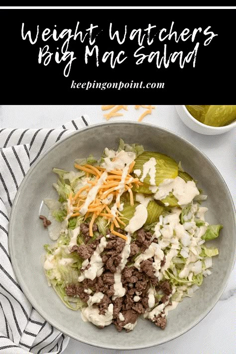 Big Mac Salad – Weight Watchers Weight Watchers Salad, Mac Salad Recipe, Keeping On Point, Weight Watchers Lunches, Big Mac Salad, Mac Salad, Weight Watchers Snacks, Weight Watcher Dinners, Ww Points