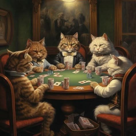 Dogs Playing Poker, Cats Playing, Cat Art Illustration, Poker Night, Living Room Study, Watercolor Images, Cats Art, Art Cat, Cat Sitting