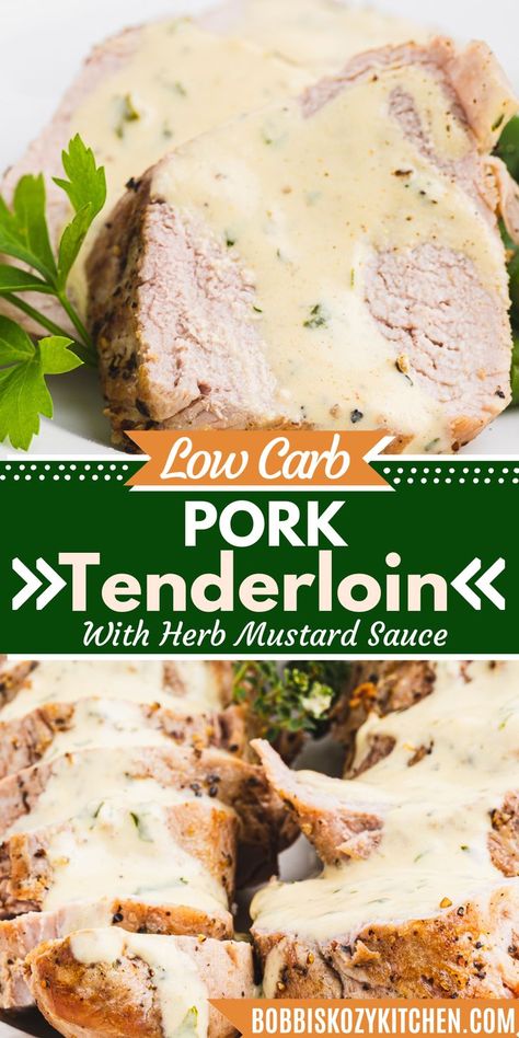 Pork Tenderloin with Herb Mustard Sauce. Pork Tenderloin With Creamy Mustard Sauce, Mediterranean Diet Pork Tenderloin, Carnivore Pork Tenderloin Recipes, Low Fodmap Pork Tenderloin, Low Carb Pork Tenderloin Recipes, Keto Pork Tenderloin Recipes, Low Carb Pork Tenderloin, Meal For Company, Healthy Pork Tenderloin