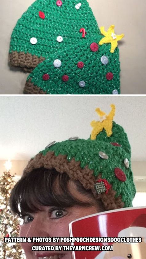 Christmas Tree Hats For Kids, Crochet Christmas Tree Hat Pattern Free, Crochet Christmas Tree Hat, Christmas Tree Hats, Crochet Patterns For Christmas, Tree Hat, Crochet Caps, Crochet Christmas Hats, Christmas Tree Hat