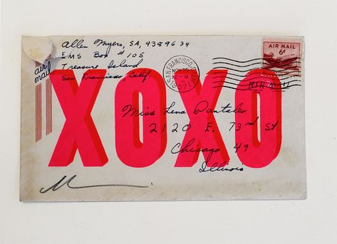 XOXO Love Letter Envelope - Fluoro Pink + Red by Dave Buonaguidi| Print Club London Love Letter Envelope, Letter Envelope, Envelope Art, London Print, Vintage Lettering, Hand Screen Printed, Letter Art, Love Letter, Gift For Christmas