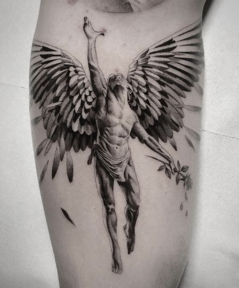 Icarus Tattoo, Tattoo Quotes For Men, Hp Tattoo, Small Chest Tattoos, Medieval Tattoo, Flying Tattoo, Polynesian Tattoo Designs, Greek Mythology Tattoos, Cool Chest Tattoos