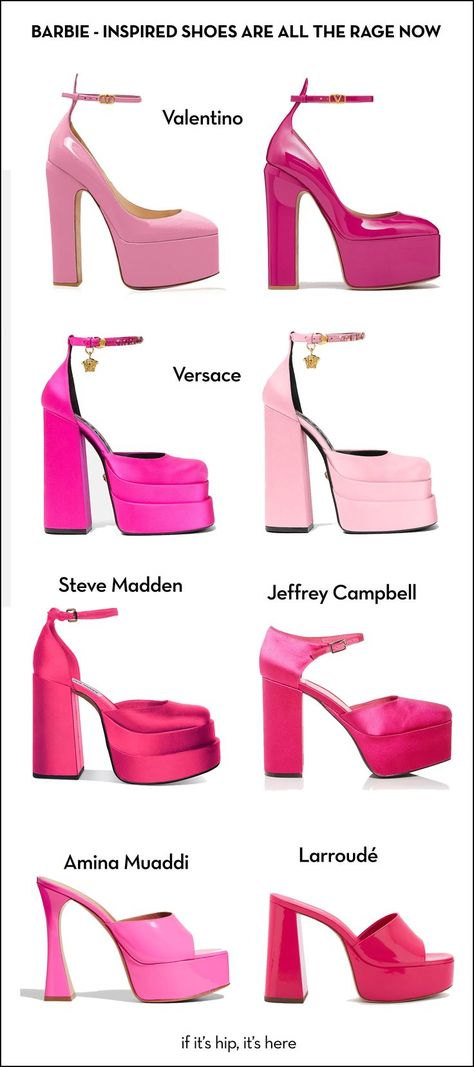 Barbie Shoes Women, Versace Barbie Shoes, Barbie Shoes Aesthetic, Valentino Pink Shoes, Barbie Pink Dresses, Barbie Women Outfit, Barbie Shoes For Women, Barbiecore Shoes, Pink Shoes Aesthetic